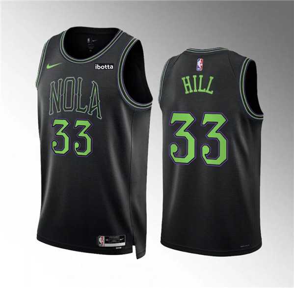 Mens New Orleans Pelicans #33 Malcolm Hill Black City Edition Stitched Basketball Jersey Dzhi->new orleans pelicans->NBA Jersey